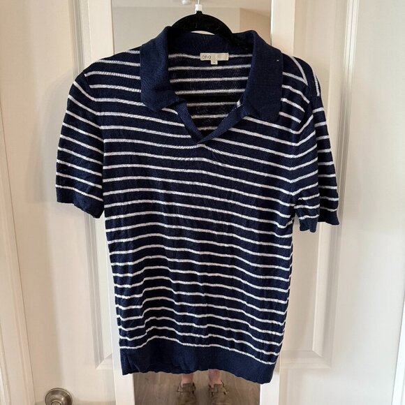 Onia Men's Linen Johnny Collar Polo Sweater Size Medium Color Blue White - Picture 1 of 5